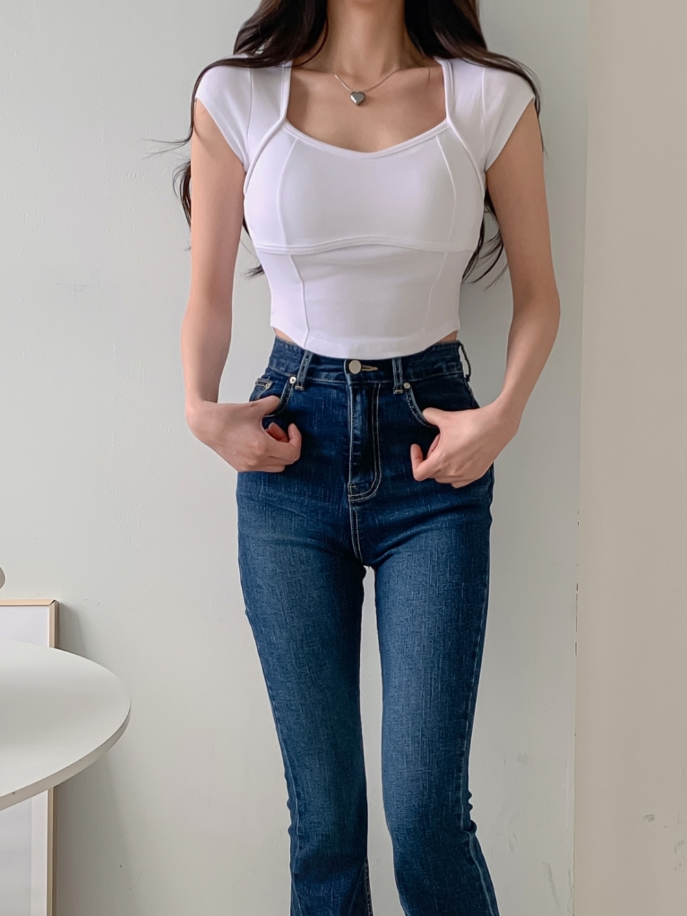 モダール混ラインクロップドキャップスリーブTシャツ | 詳細画像18