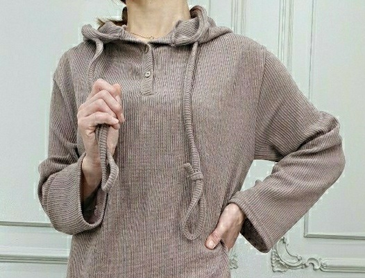ハーフボタンネックフードロングワンピース | 詳細画像10