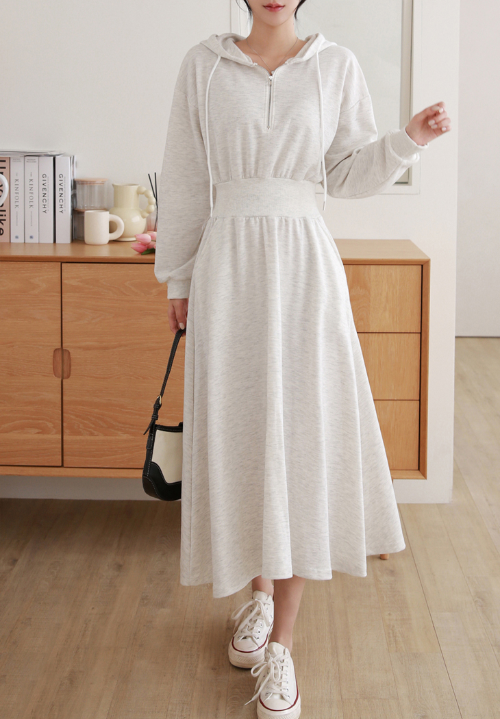 ハーフジップフードAラインスウェットワンピース | レディース