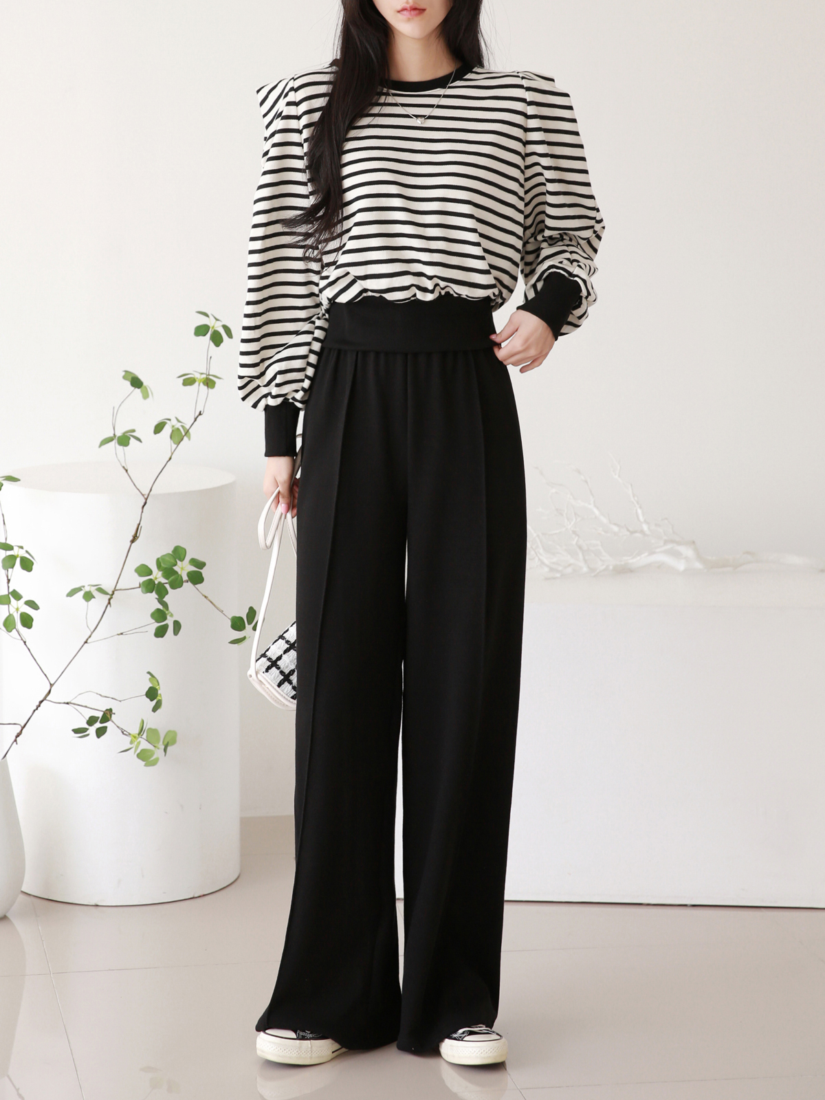 パワショル長袖ボーダースウェット&センタープレスパンツSET | 詳細画像2