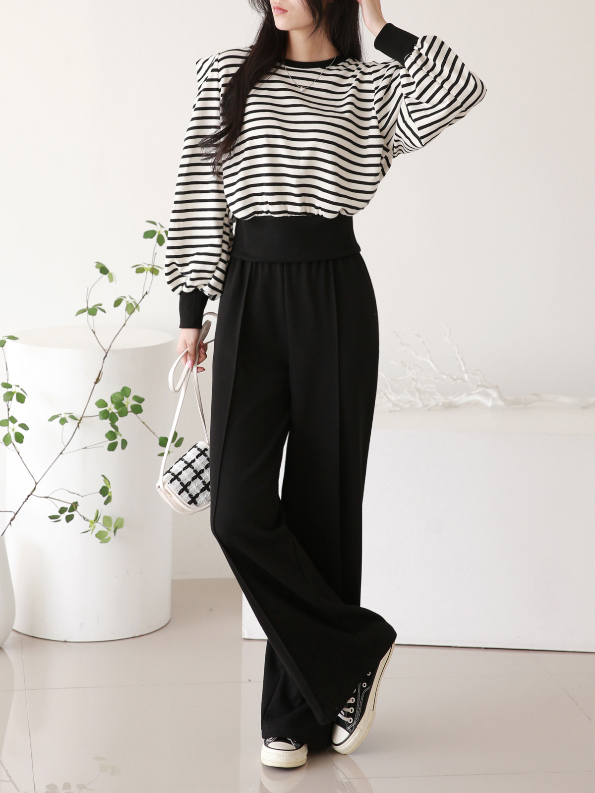 パワショル長袖ボーダースウェット&センタープレスパンツSET | 詳細画像3