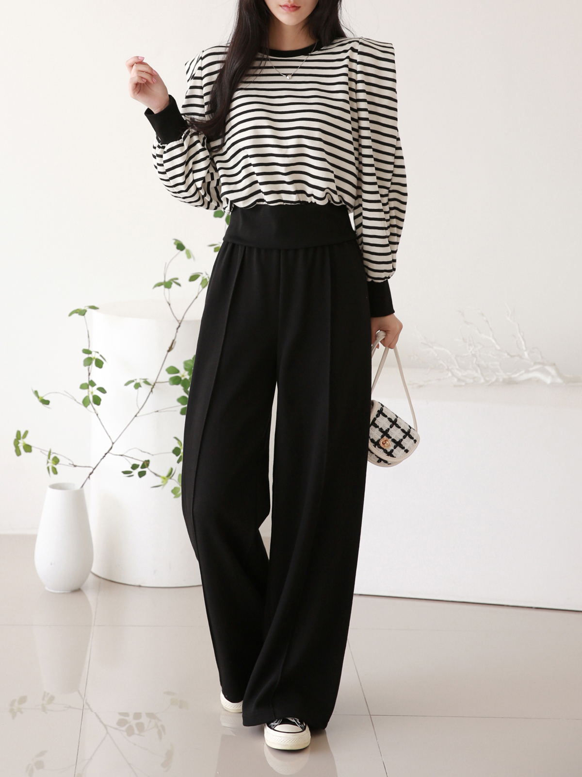 パワショル長袖ボーダースウェット&センタープレスパンツSET | 詳細画像4