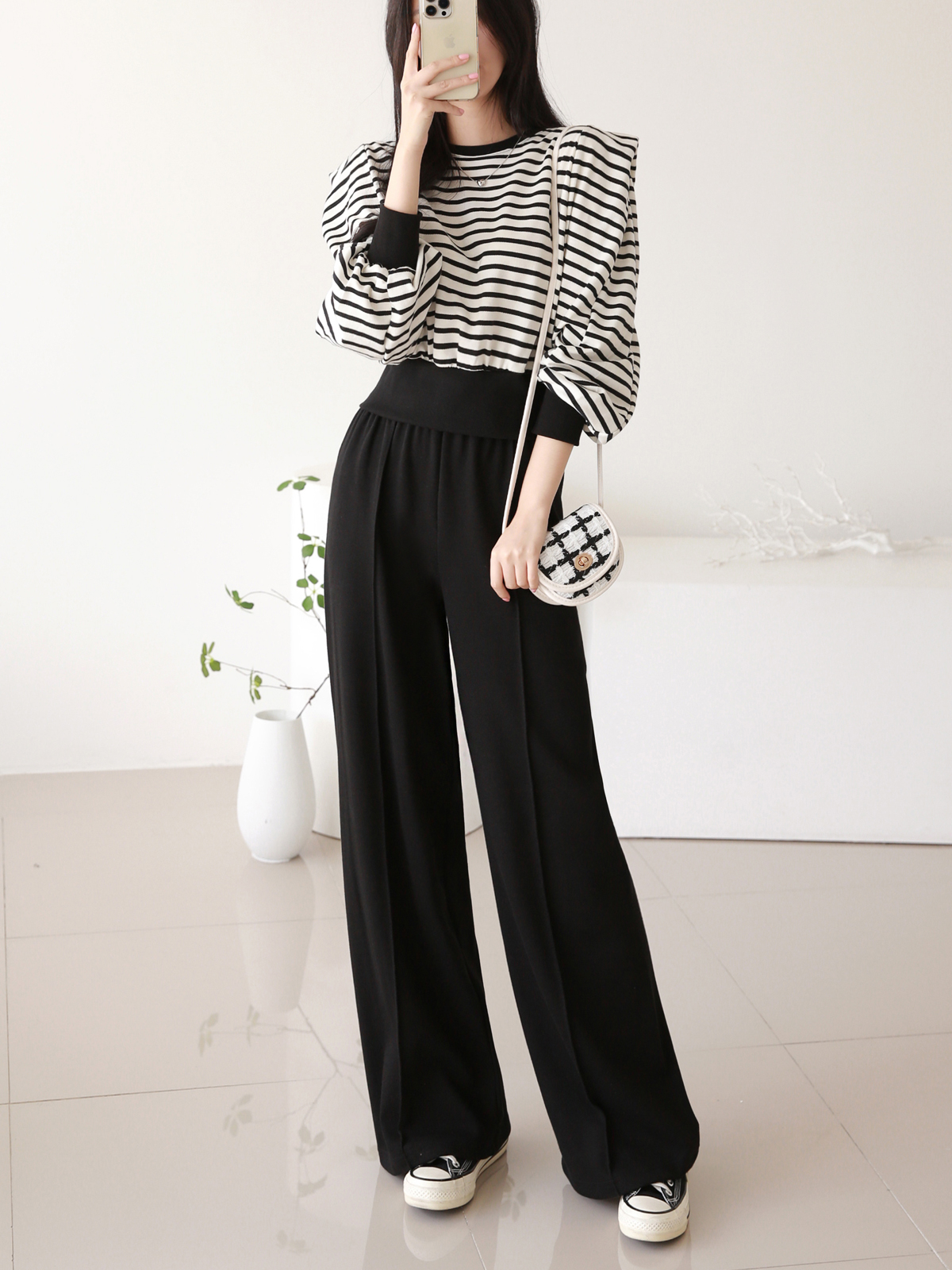 パワショル長袖ボーダースウェット&センタープレスパンツSET | 詳細画像10