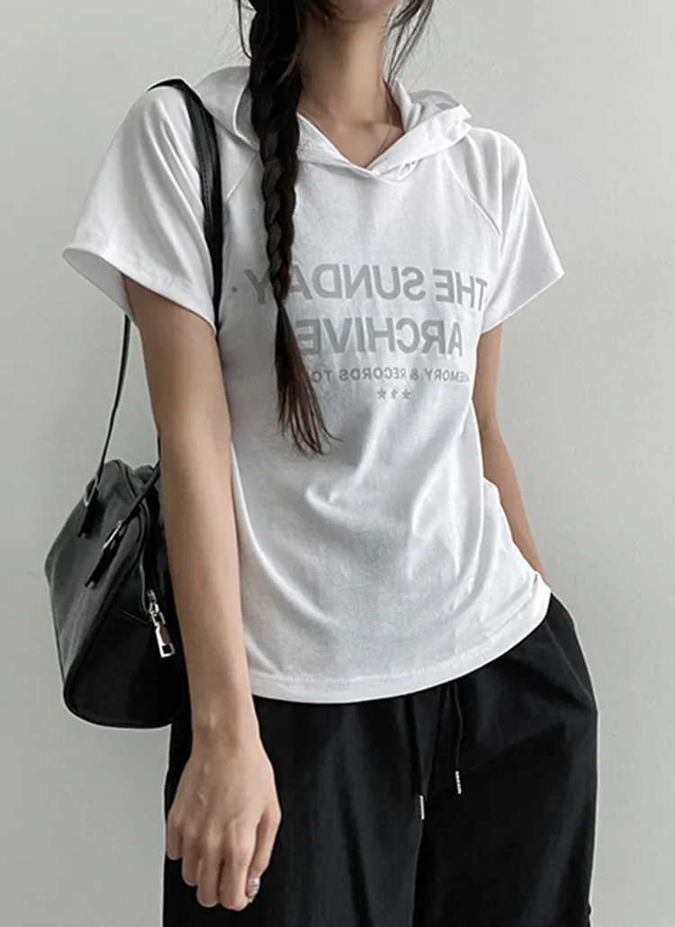 SUNDAYラグラン半袖フードTシャツ | hijjoo | 詳細画像1