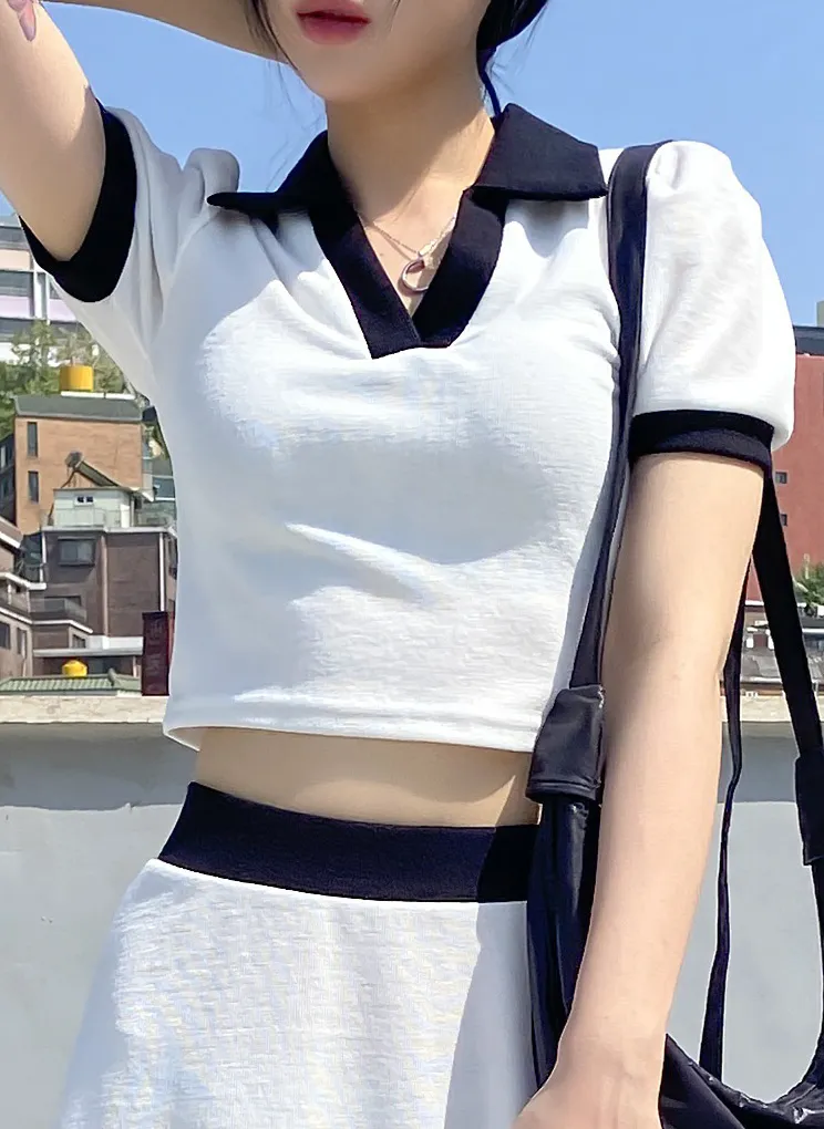 配色スキッパークロップド半袖Tシャツ | 詳細画像1