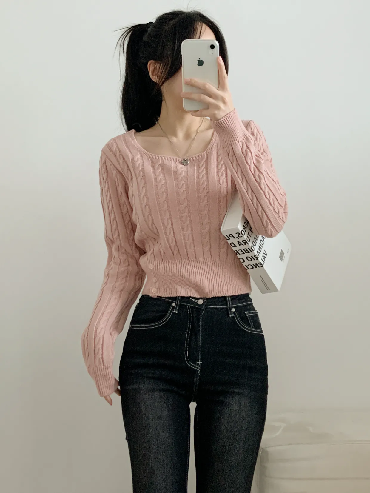 スクエアネッククロップドケーブルニット | 詳細画像1