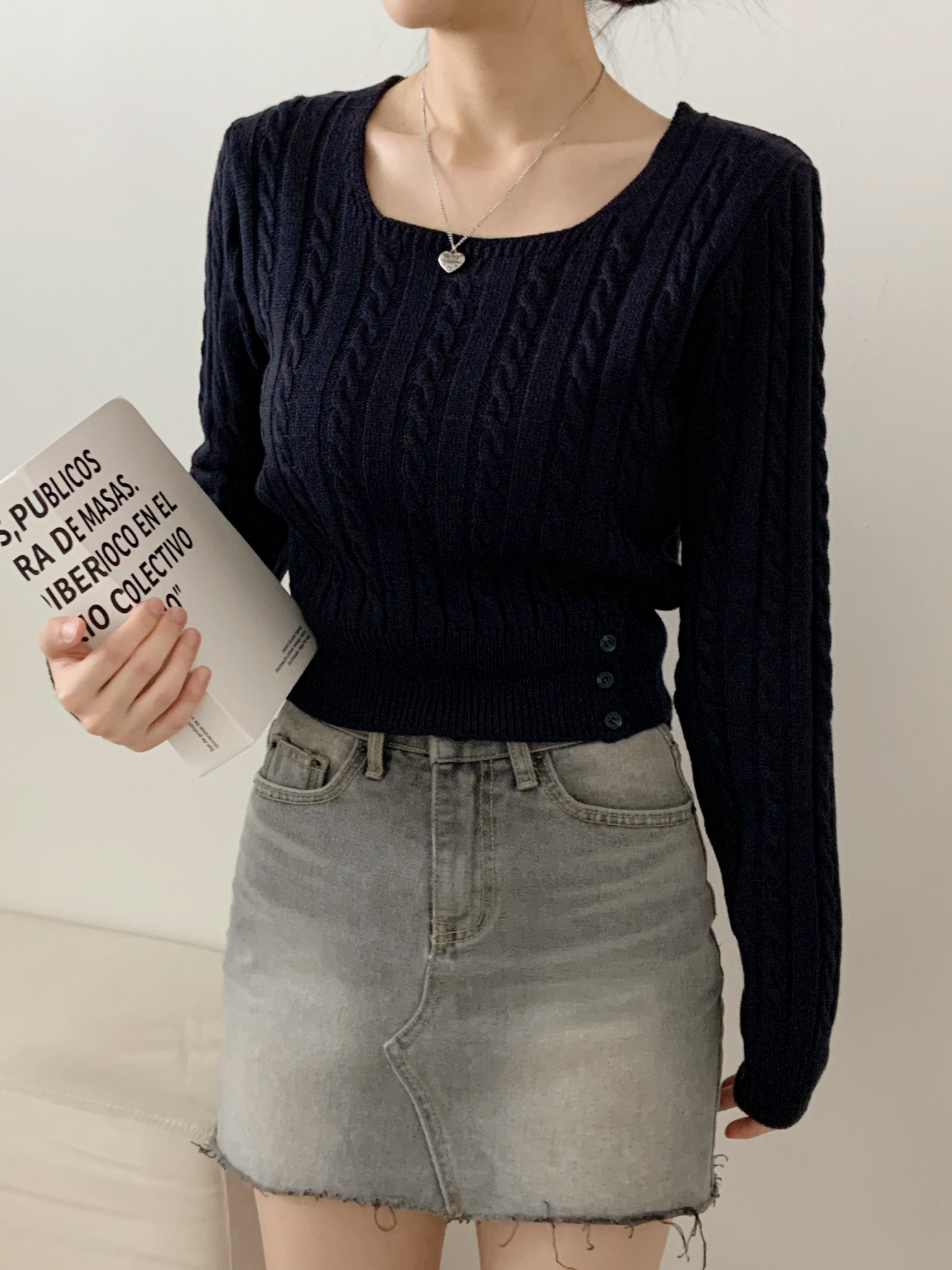 スクエアネッククロップドケーブルニット | 詳細画像3