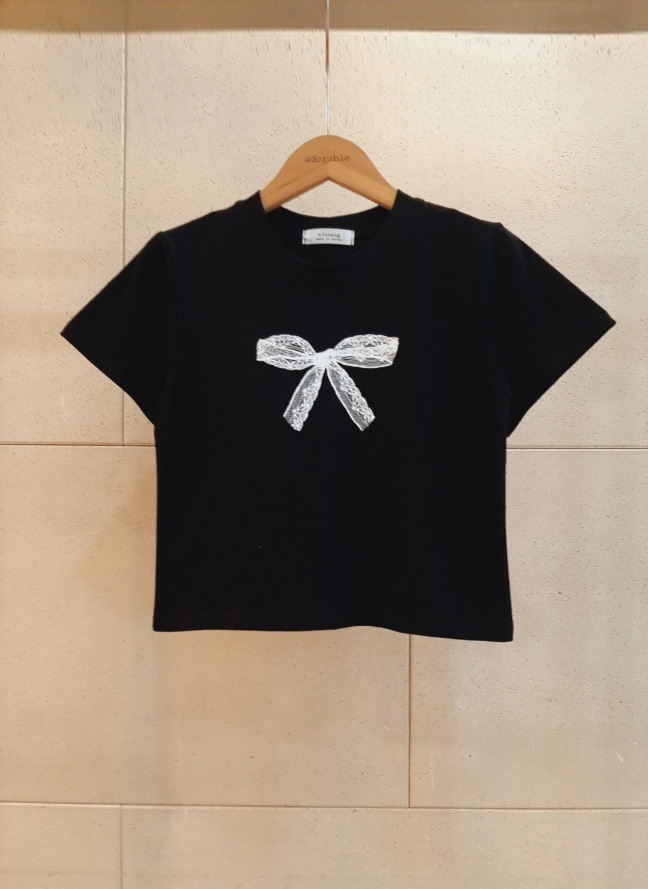 レースリボンプリントクロップド半袖Tシャツ | 詳細画像4