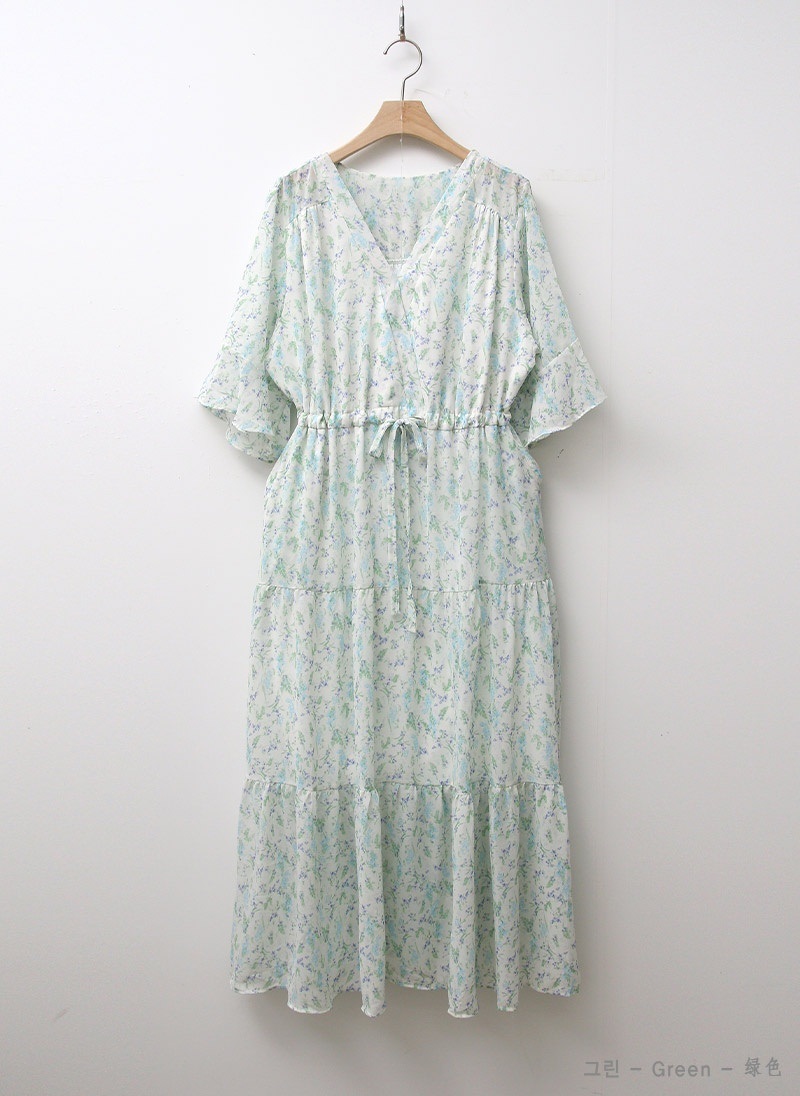 韓国 ワンピース ティアード ドロスト イレヘム カシュクール I AM MARI ベイズリー花柄 カシュクール ティアード ワンピース