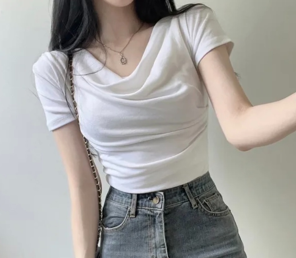 ドレープネッククロップド半袖Tシャツ | 詳細画像3