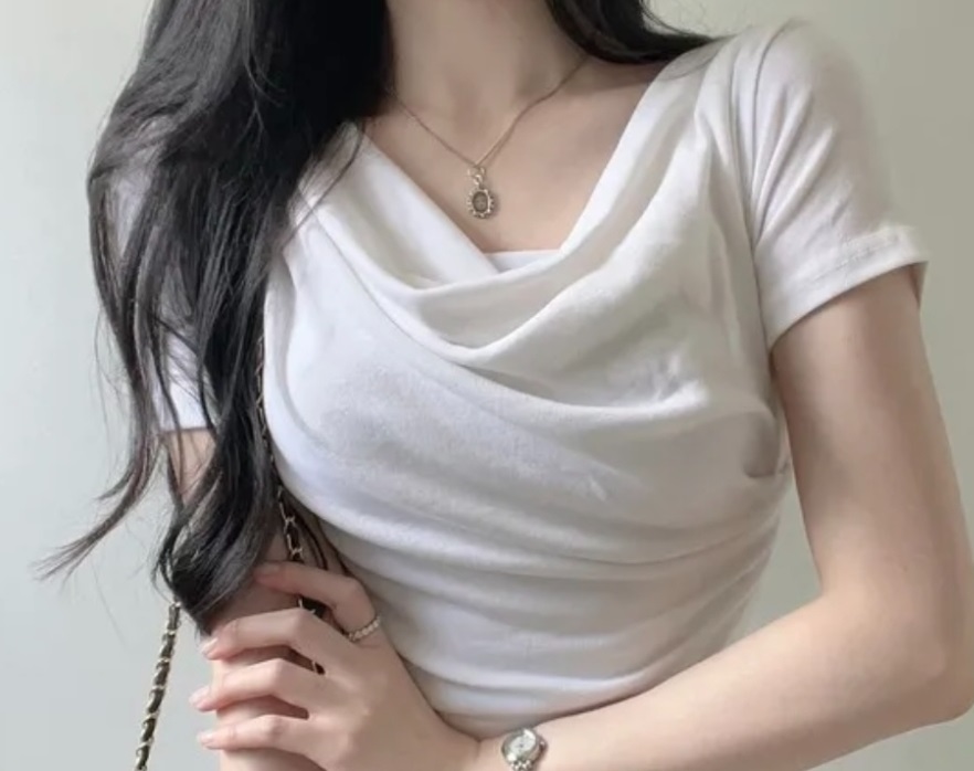 ドレープネッククロップド半袖Tシャツ | 詳細画像4