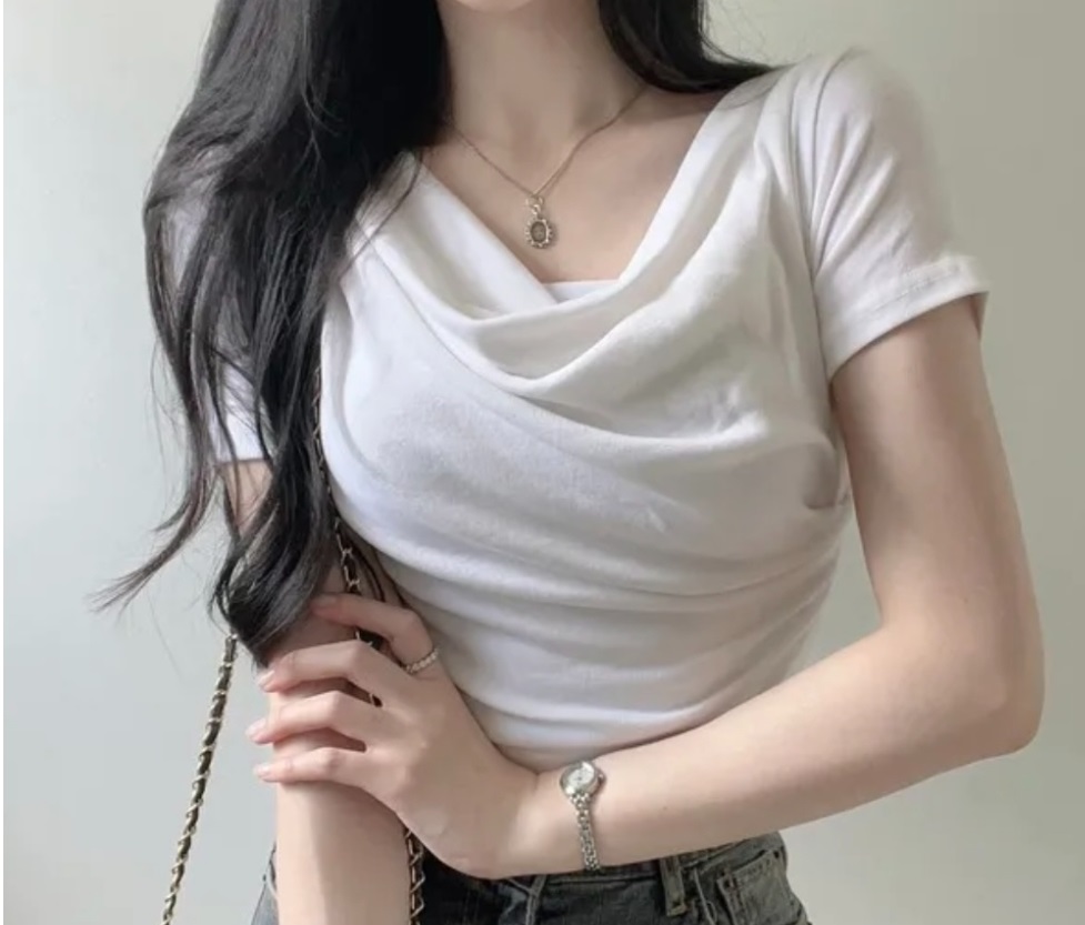 ドレープネッククロップド半袖Tシャツ | 詳細画像5
