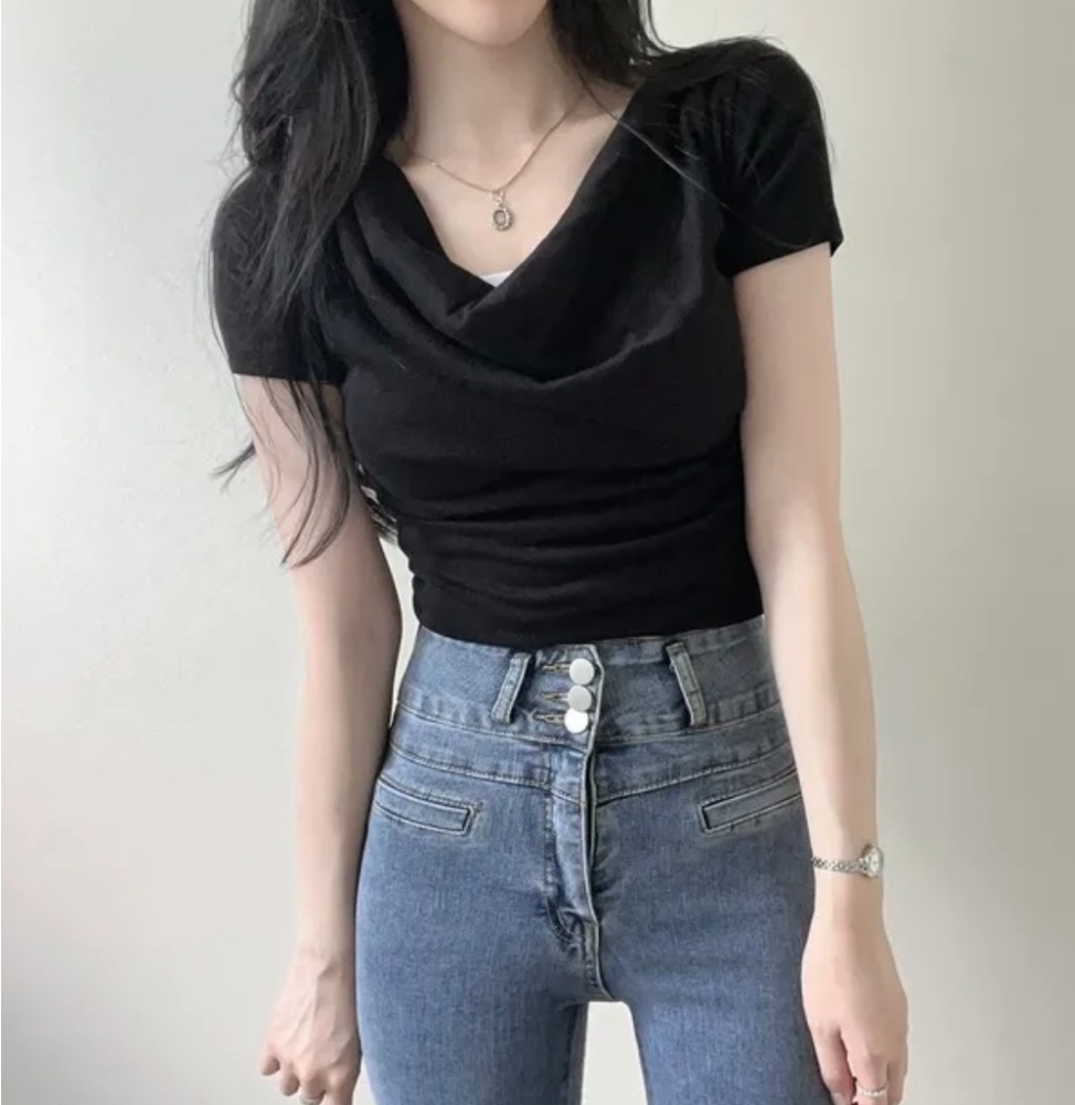 ドレープネッククロップド半袖Tシャツ | 詳細画像10