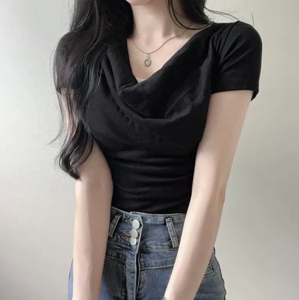 ドレープネッククロップド半袖Tシャツ | 詳細画像11