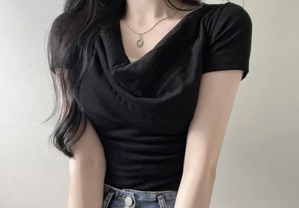 ドレープネッククロップド半袖Tシャツ | 詳細画像13