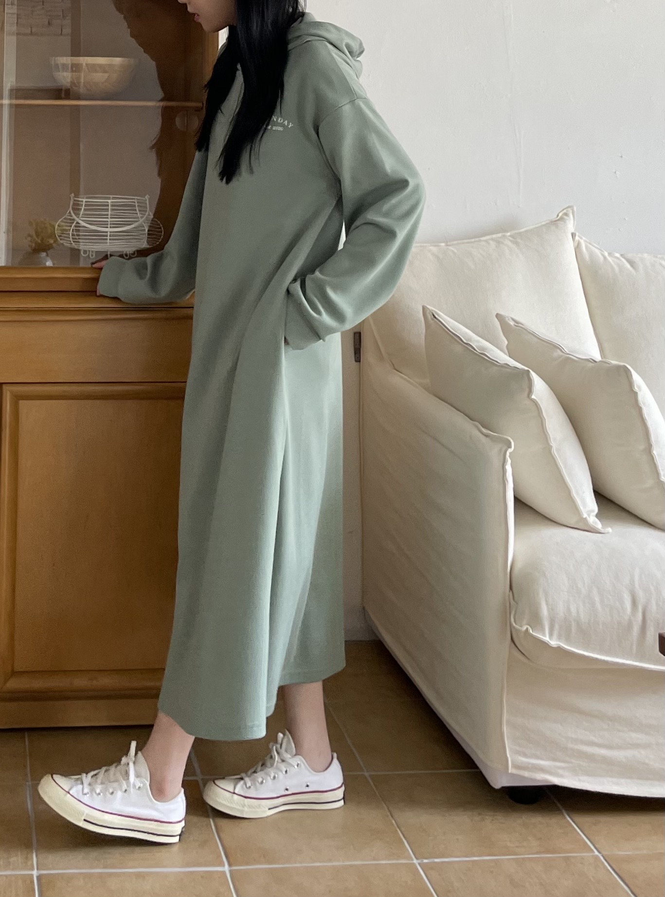 英字レタリングハーフジップパーカーワンピース | 詳細画像6