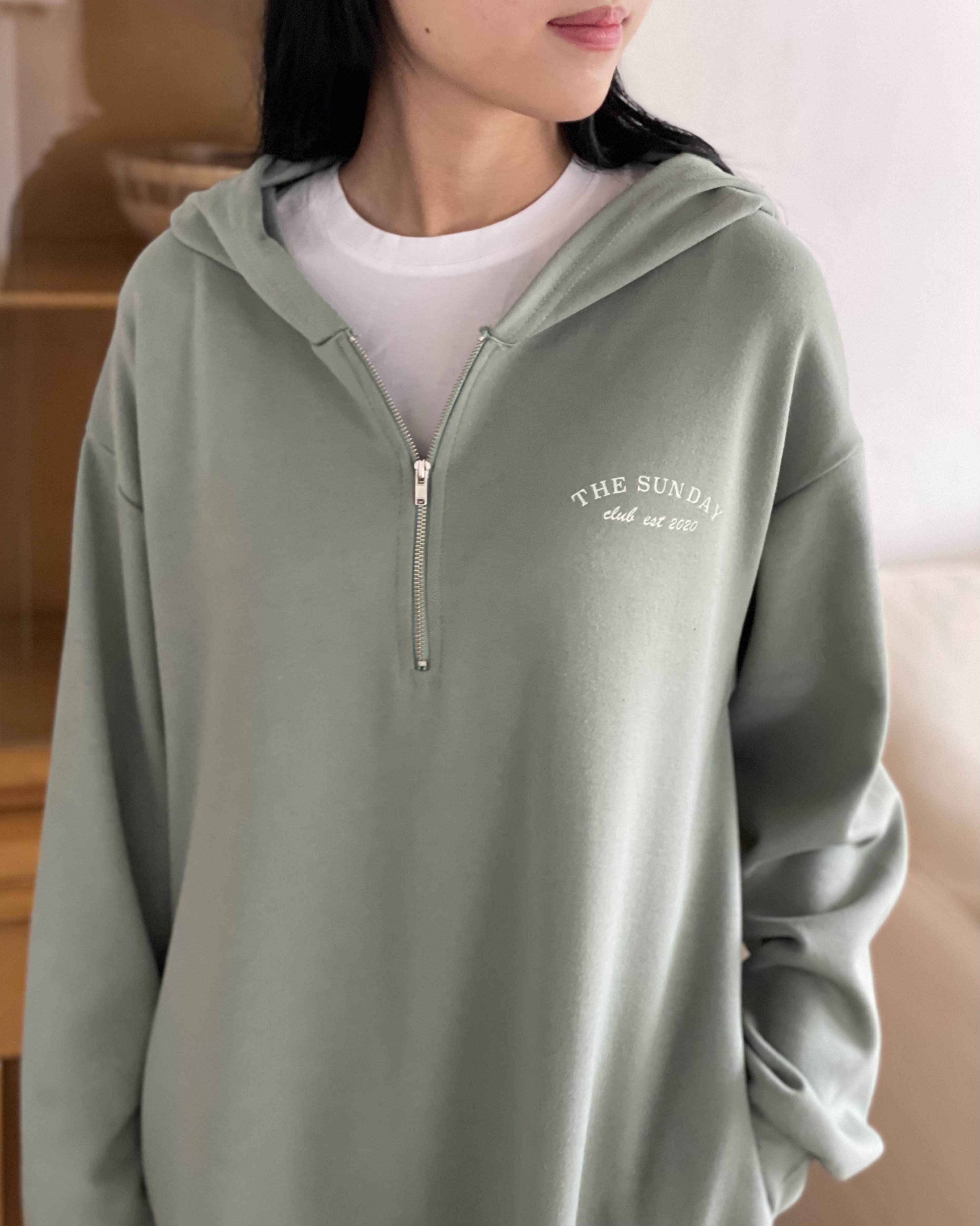 英字レタリングハーフジップパーカーワンピース | 詳細画像8