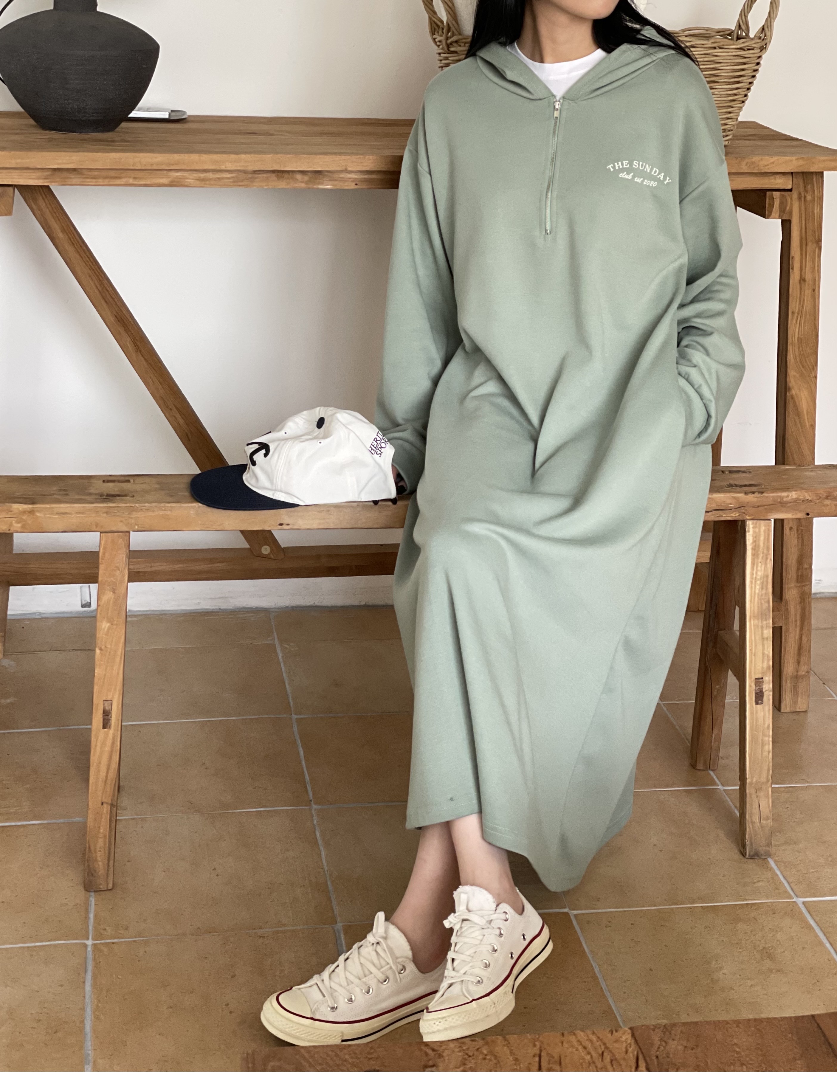 英字レタリングハーフジップパーカーワンピース | 詳細画像15