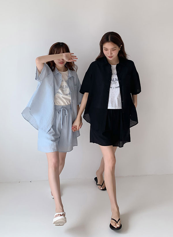 シアー半袖シャツ&ショートパンツSET | レディースファッション通販