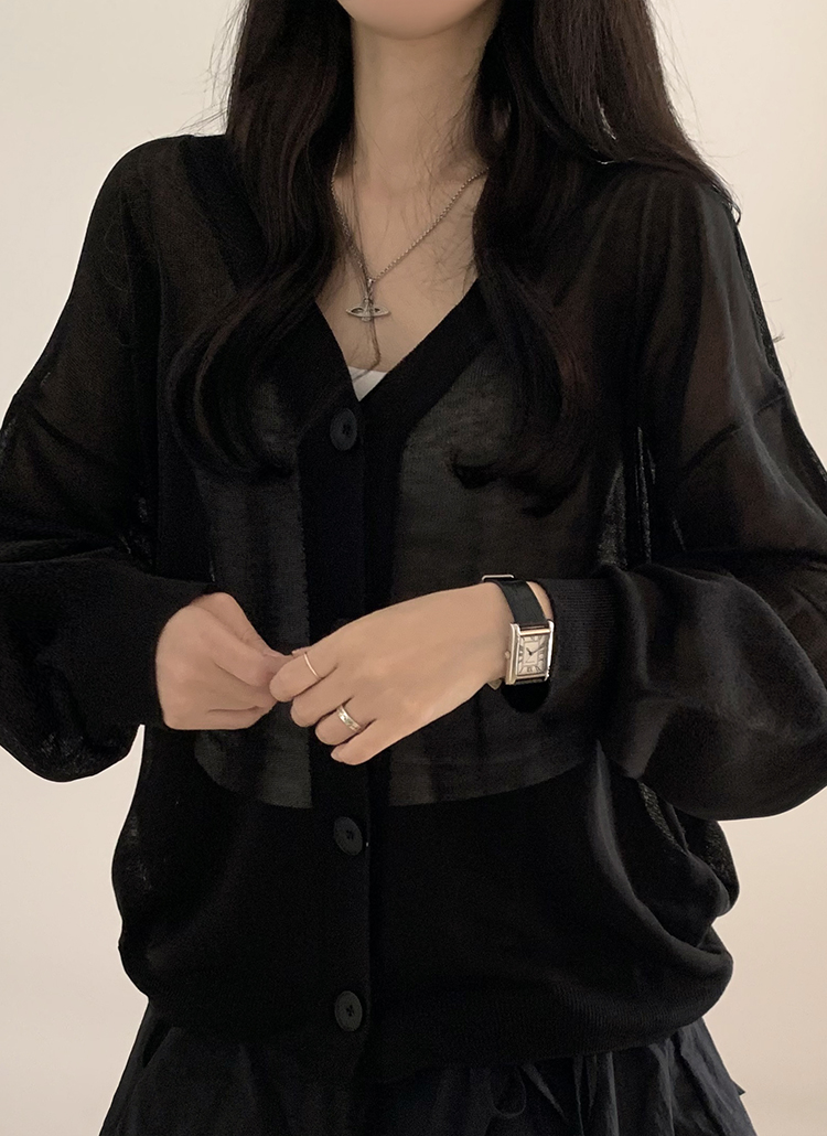 シースルー カーディガン 黒 MIYAO 花モチーフ シースルーカーディガン