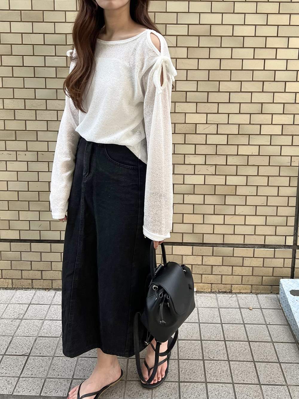 リネン混オープンショルダーリボンTシャツ | 詳細画像7