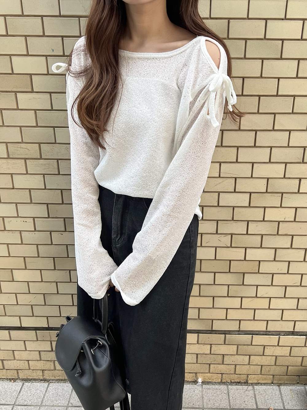 リネン混オープンショルダーリボンTシャツ | 詳細画像10