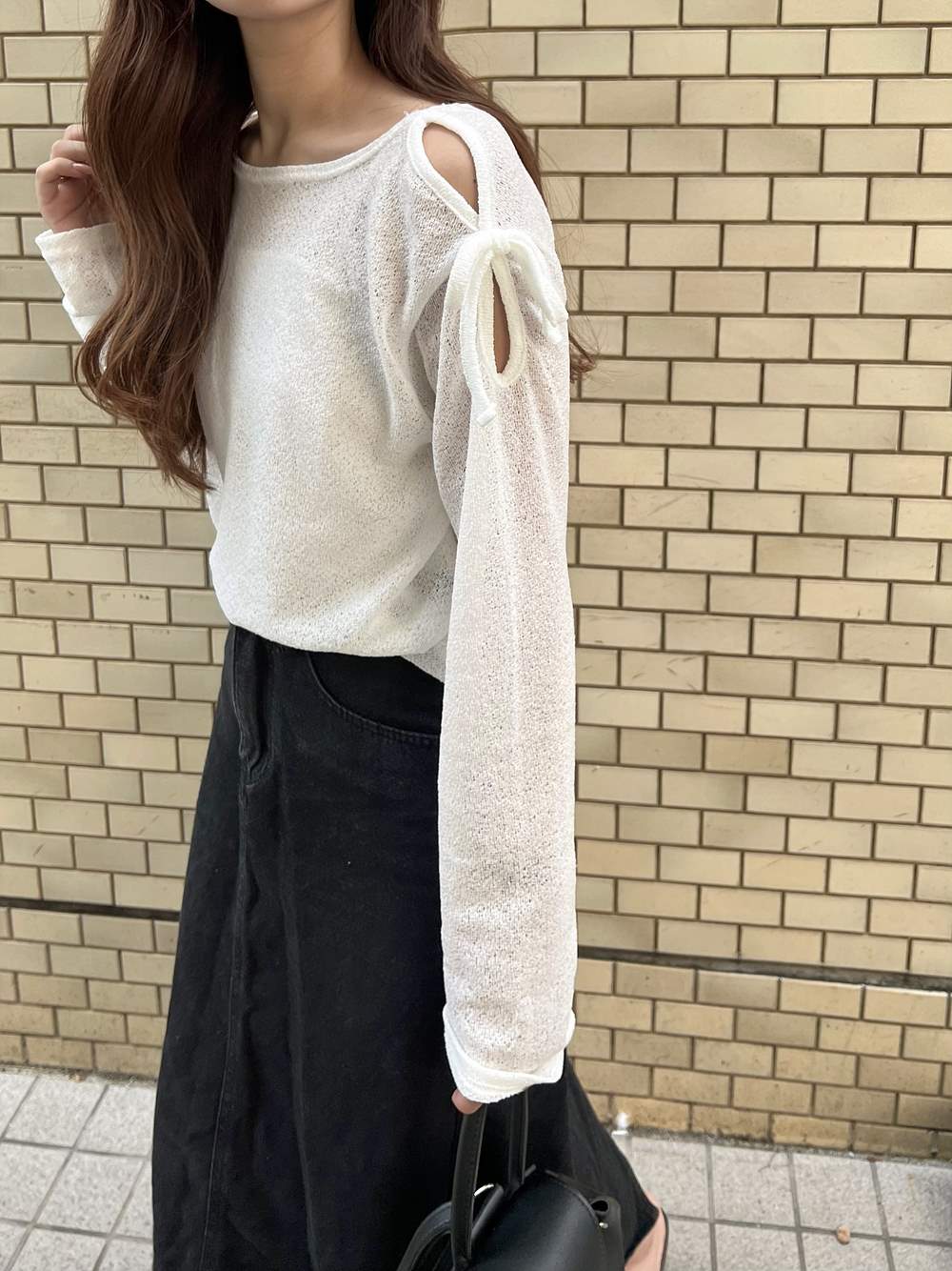 リネン混オープンショルダーリボンTシャツ | 詳細画像13