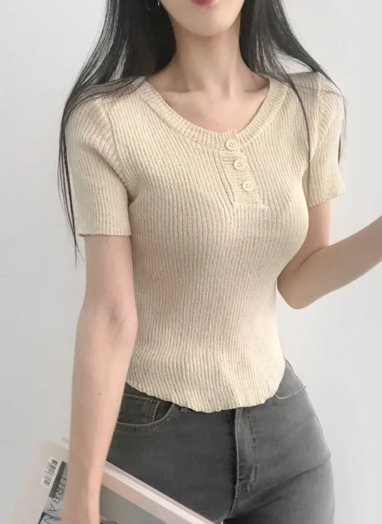ヘンリーネックリブ半袖ニット | lilisense | 詳細画像1