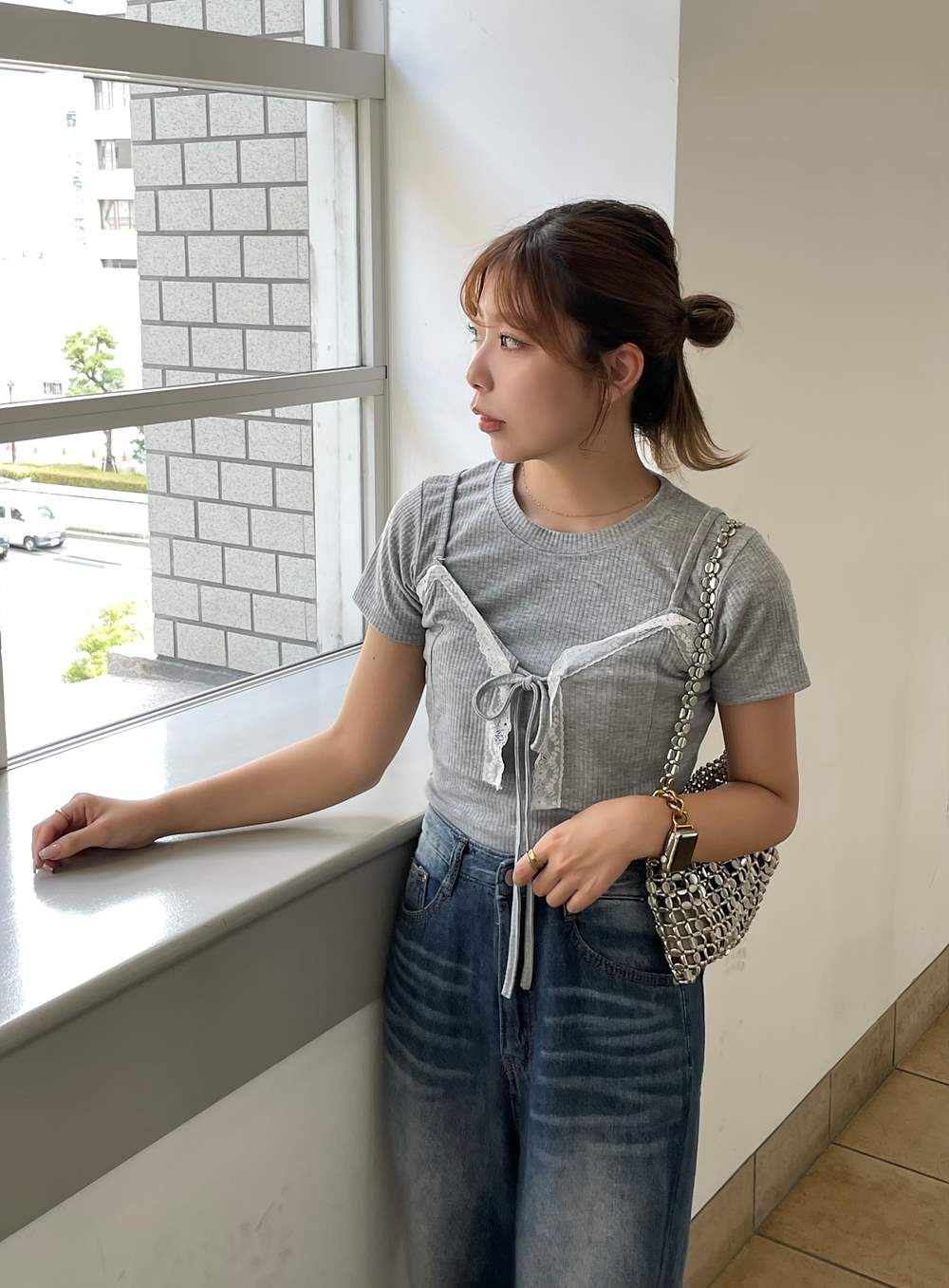 レースリボンビスチェ&半袖TシャツSET | 詳細画像3