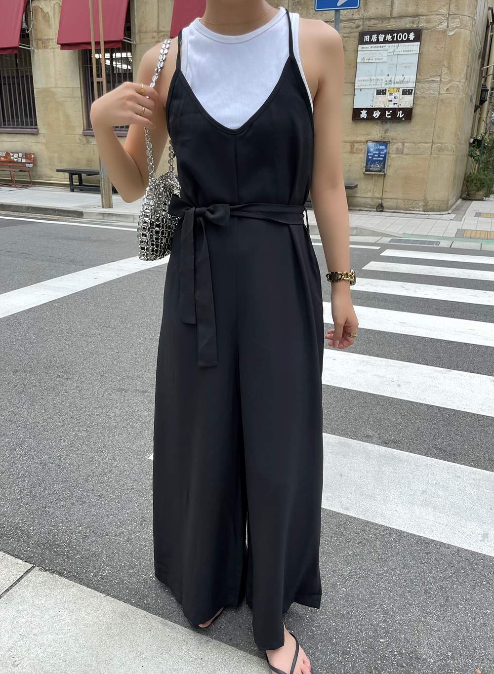 ストラップ付バックリボンオールインワン | レディースファッション