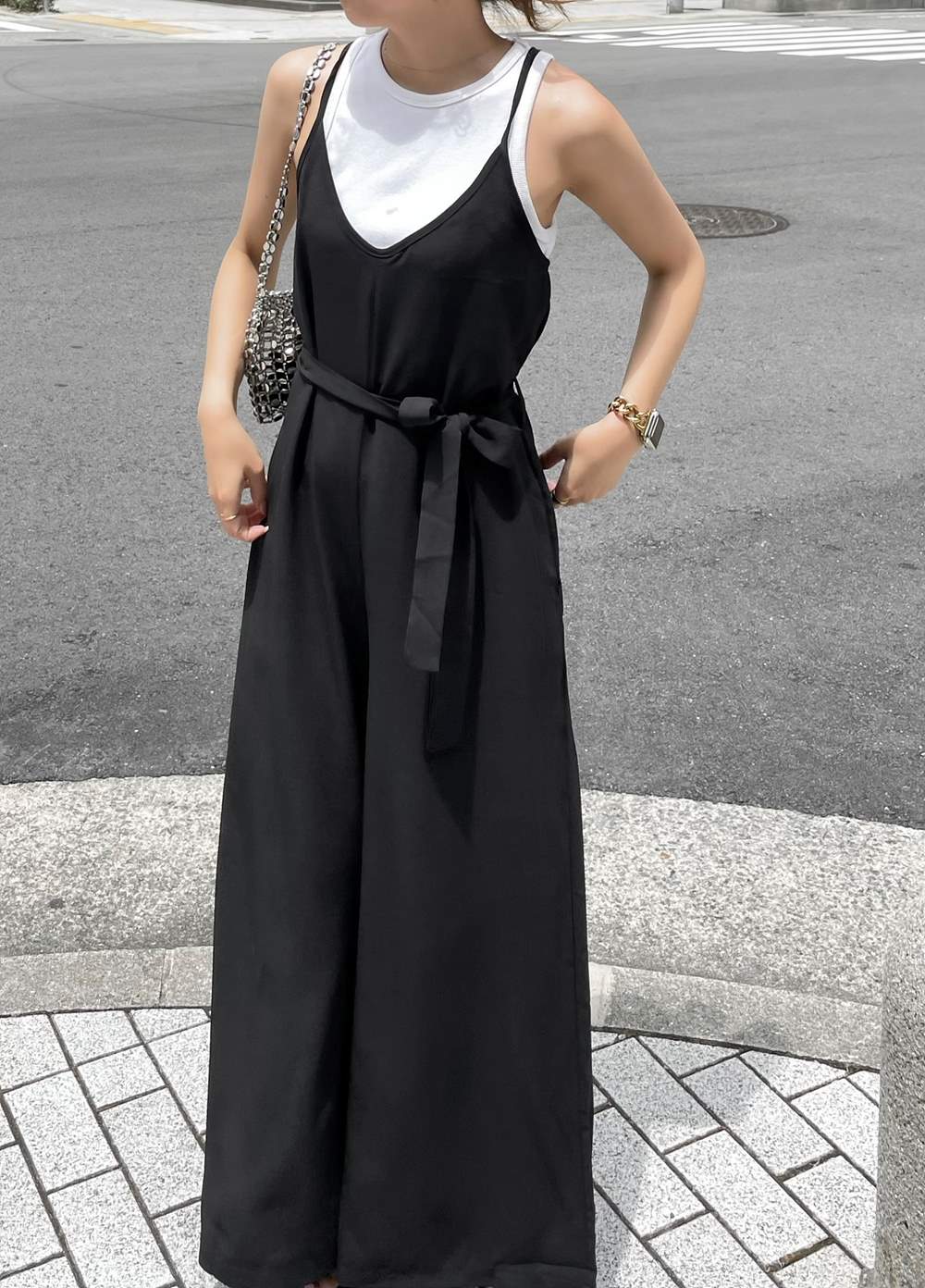 ストラップ付バックリボンオールインワン | レディースファッション