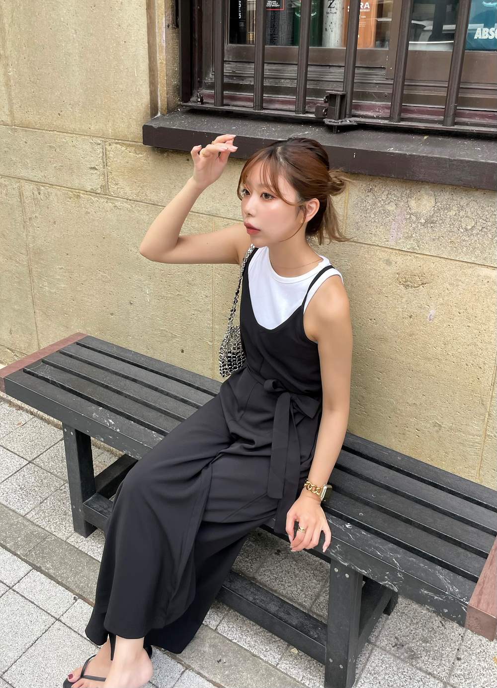 ストラップ付バックリボンオールインワン | レディースファッション