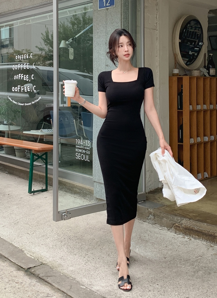 半袖スクエアネックタイトワンピース | レディースファッション通販