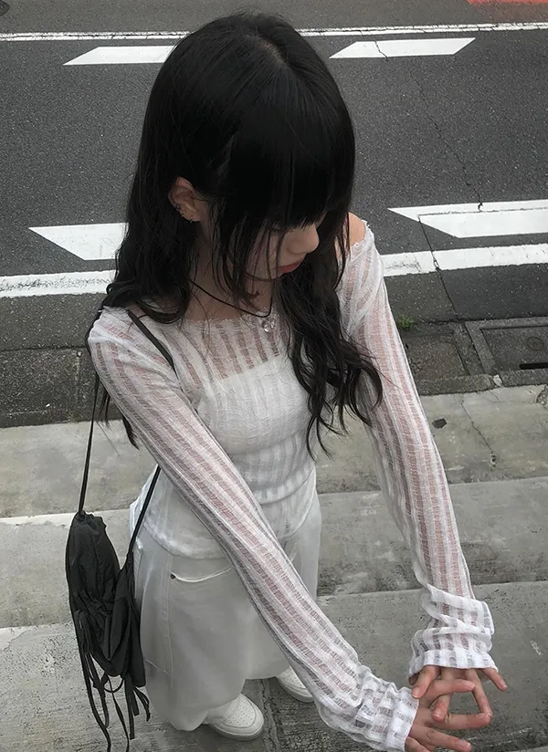 2WAYシースルーバックリボン長袖Tシャツ | anyonemore | 詳細画像1