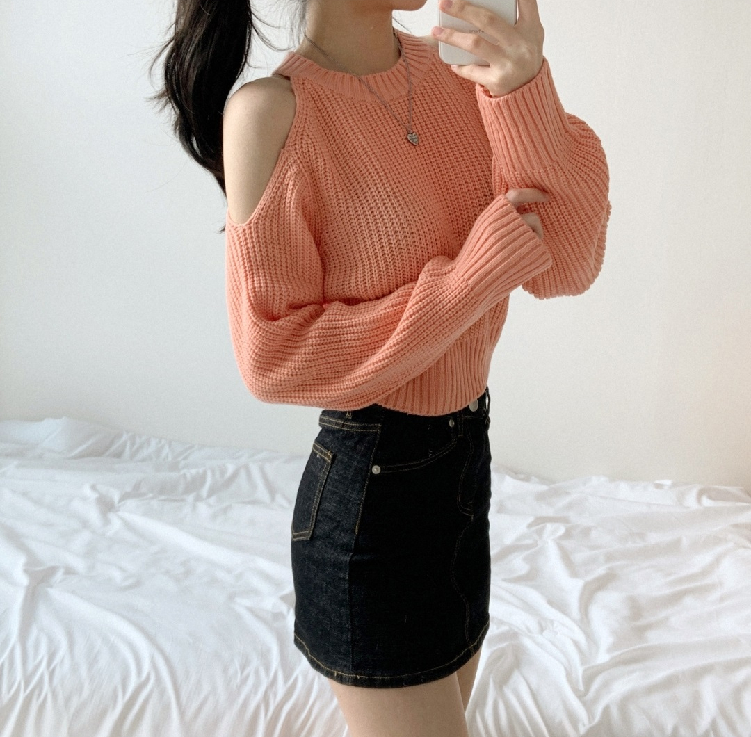 オープンショルダークロップドミドルゲージニット | 詳細画像3