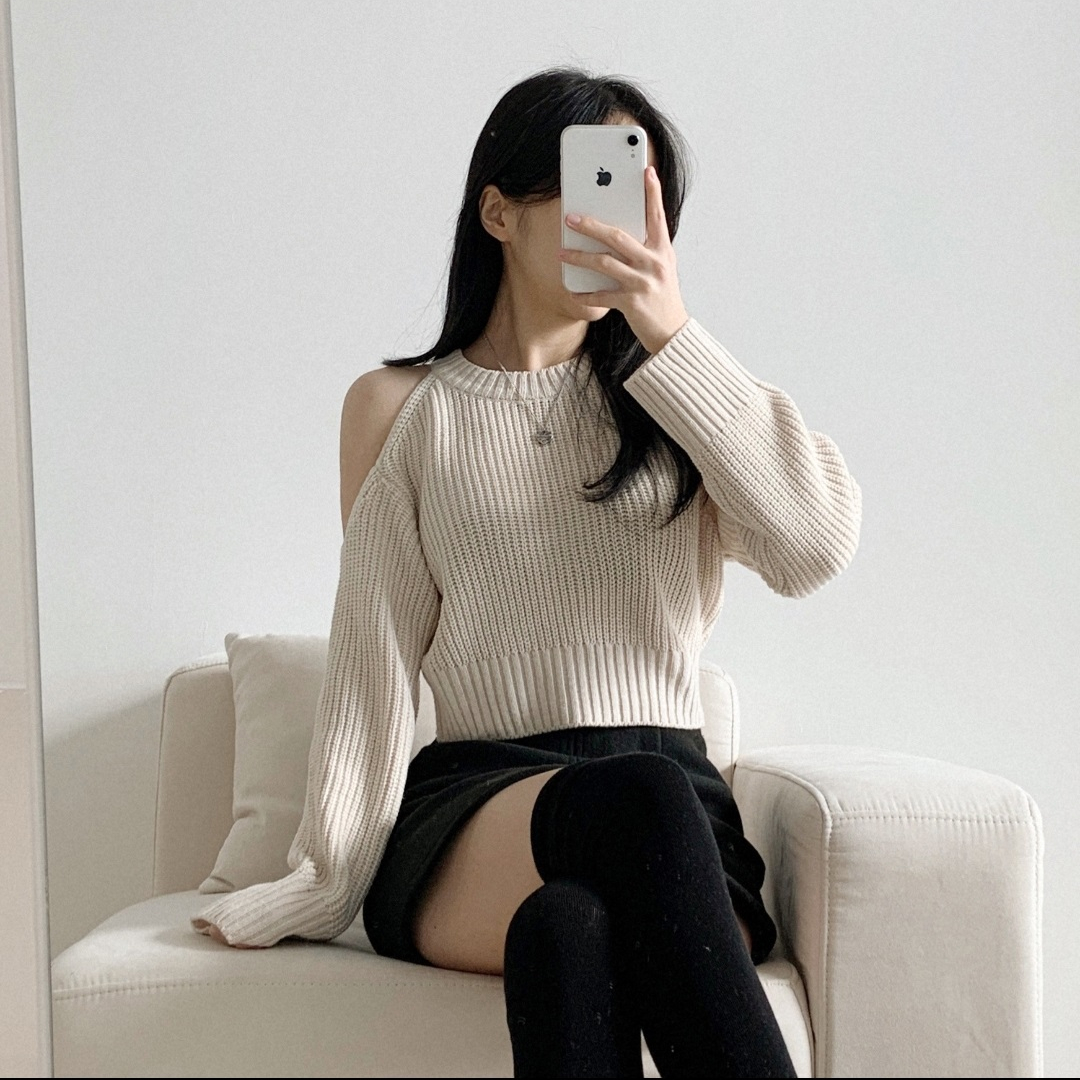 オープンショルダークロップドミドルゲージニット | 詳細画像6