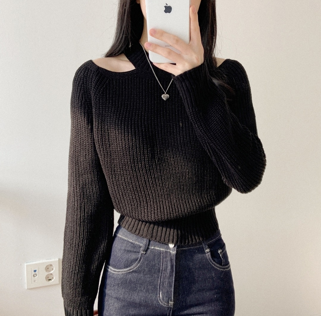 オープンショルダークロップドミドルゲージニット | 詳細画像7