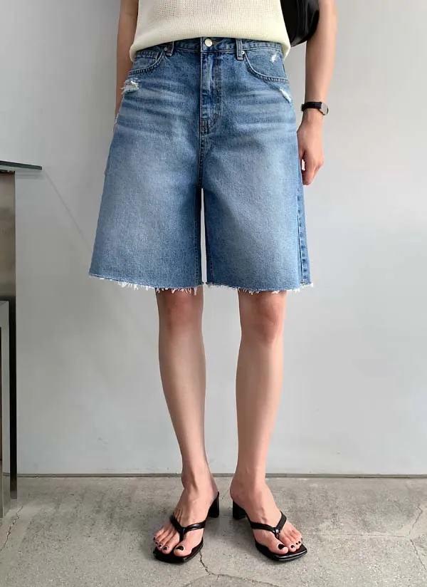 クラッシュカットオフハーフデニムパンツ | crushj | 詳細画像1