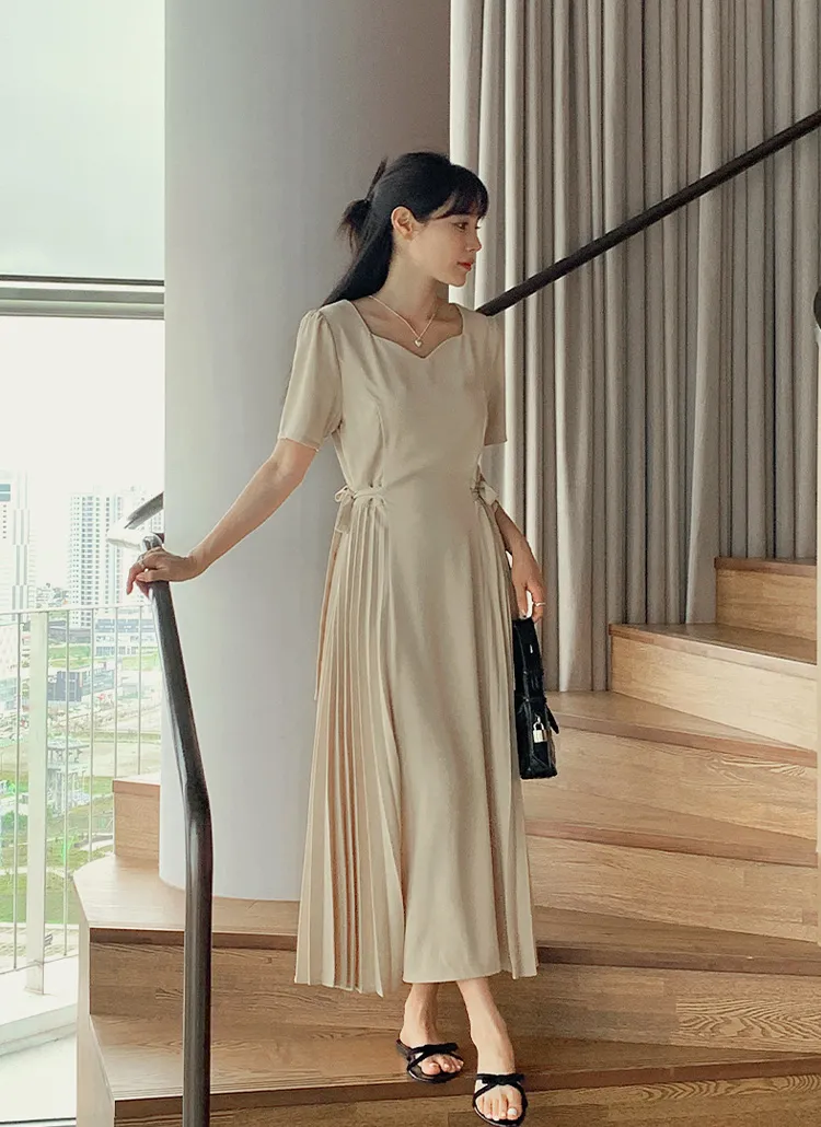 ハートネックサイドリボンプリーツワンピース | レディース  