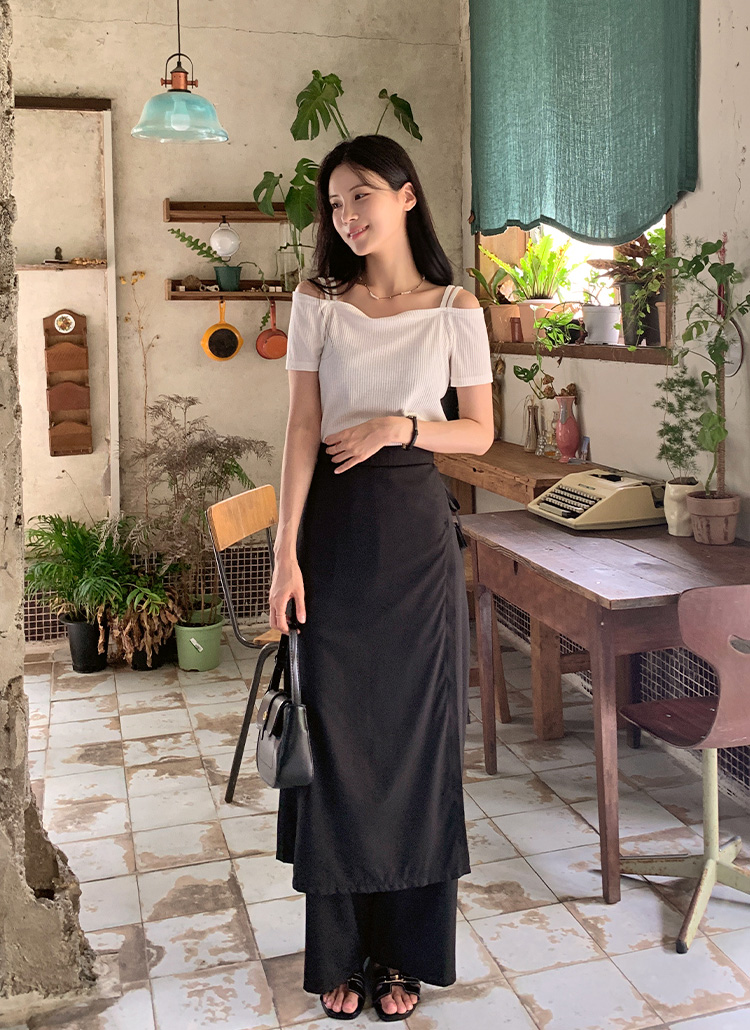 スカート付きパンツ ワイドパンツ ロング ラップスカート