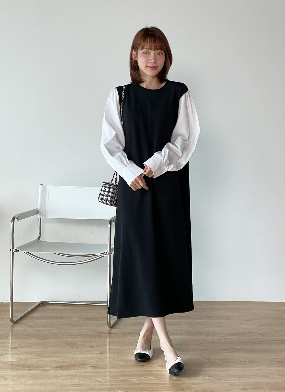 配色スリーブドッキングワンピース | 詳細画像2
