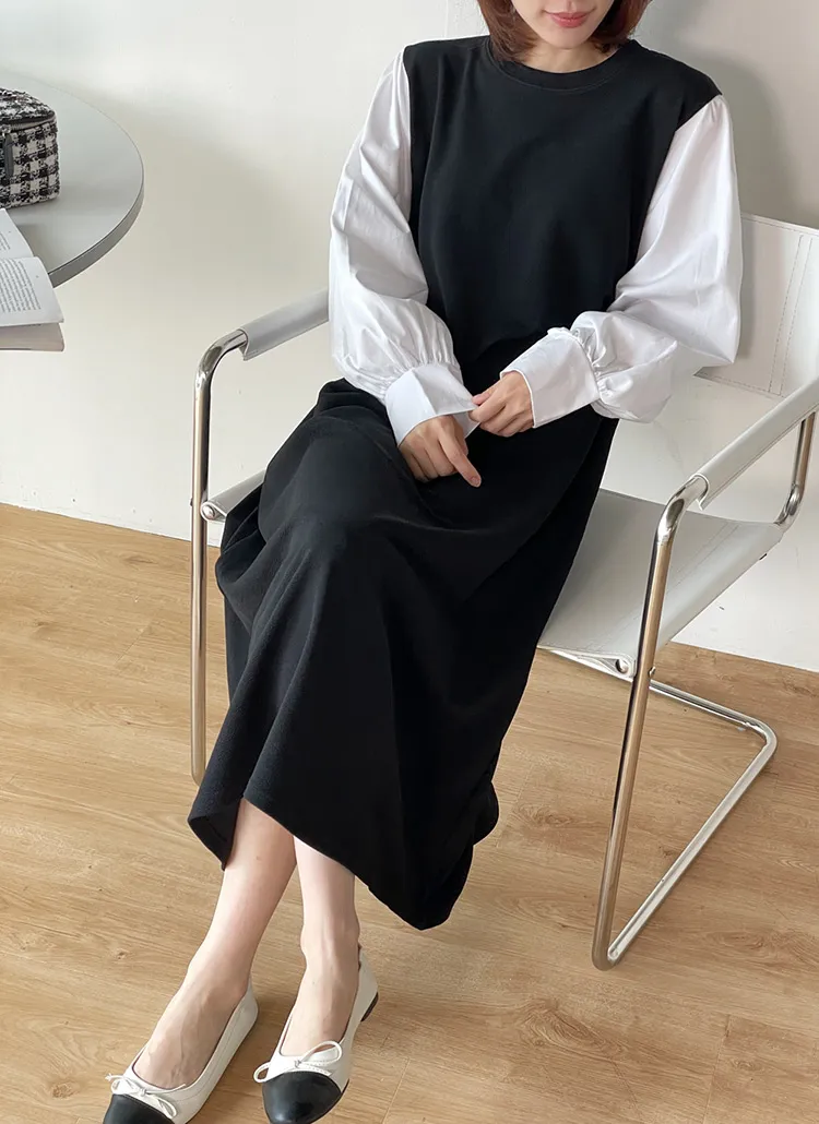 配色スリーブドッキングワンピース | 詳細画像1