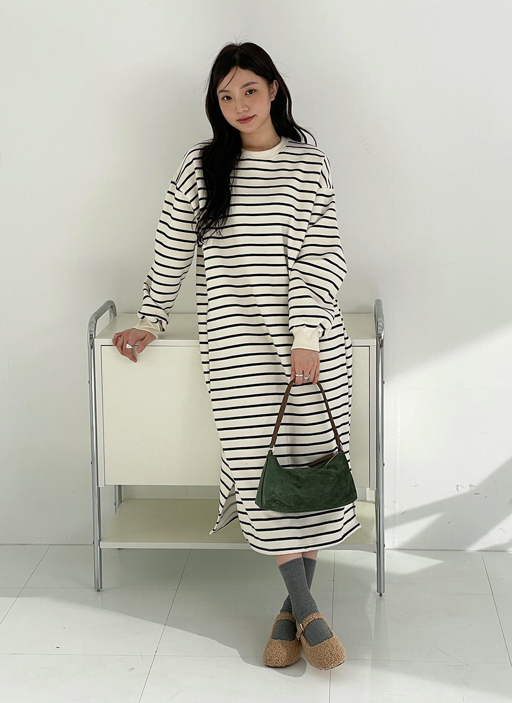 裏起毛ボーダースウェットワンピース | 詳細画像2