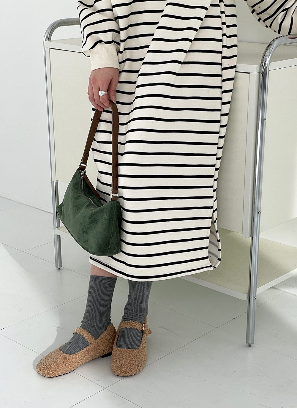 裏起毛ボーダースウェットワンピース | 詳細画像3