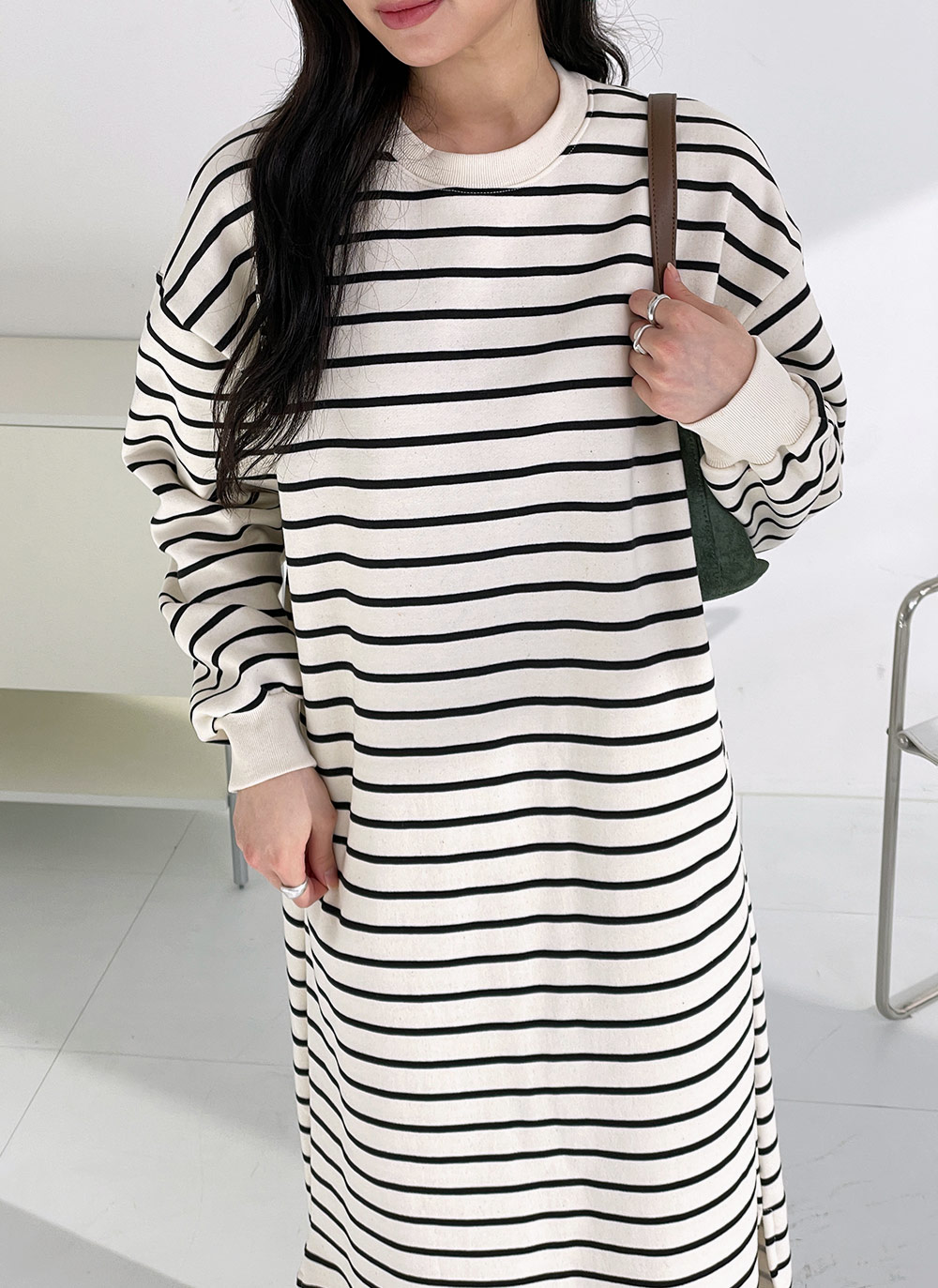裏起毛ボーダースウェットワンピース | 詳細画像5