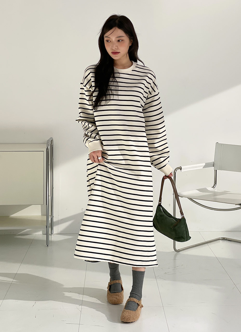 裏起毛ボーダースウェットワンピース | 詳細画像10