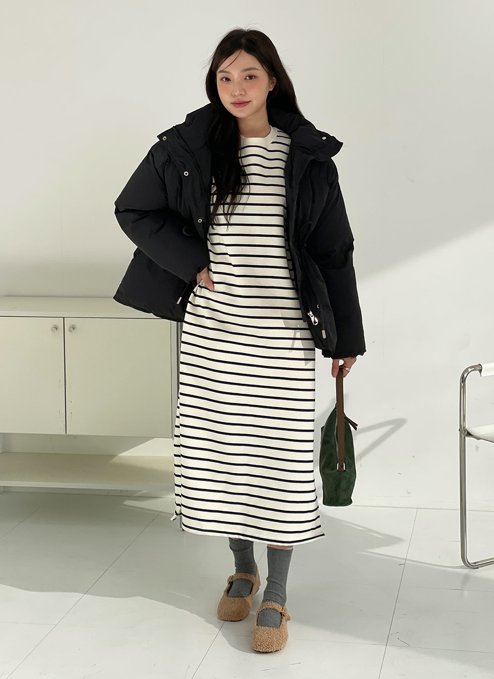 裏起毛ボーダースウェットワンピース | 詳細画像12