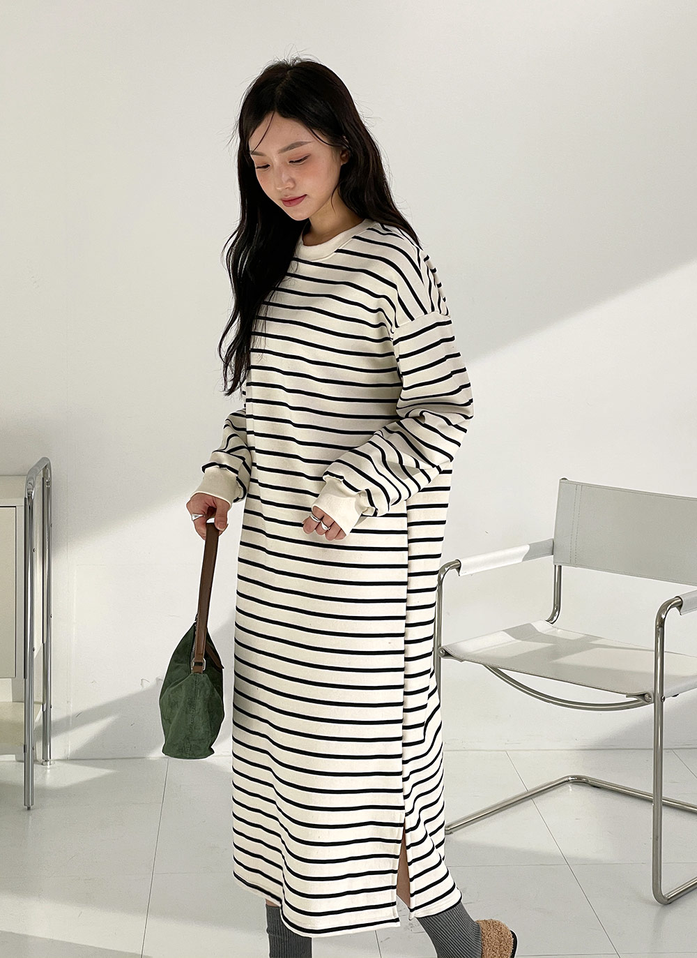 裏起毛ボーダースウェットワンピース | 詳細画像14