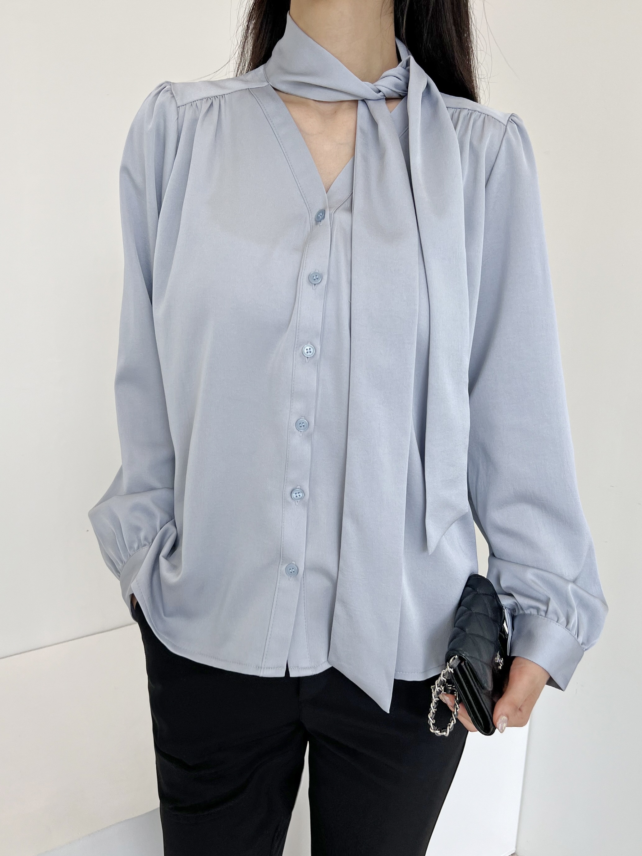 ギャザーVネックリボンタイブラウス | 詳細画像6