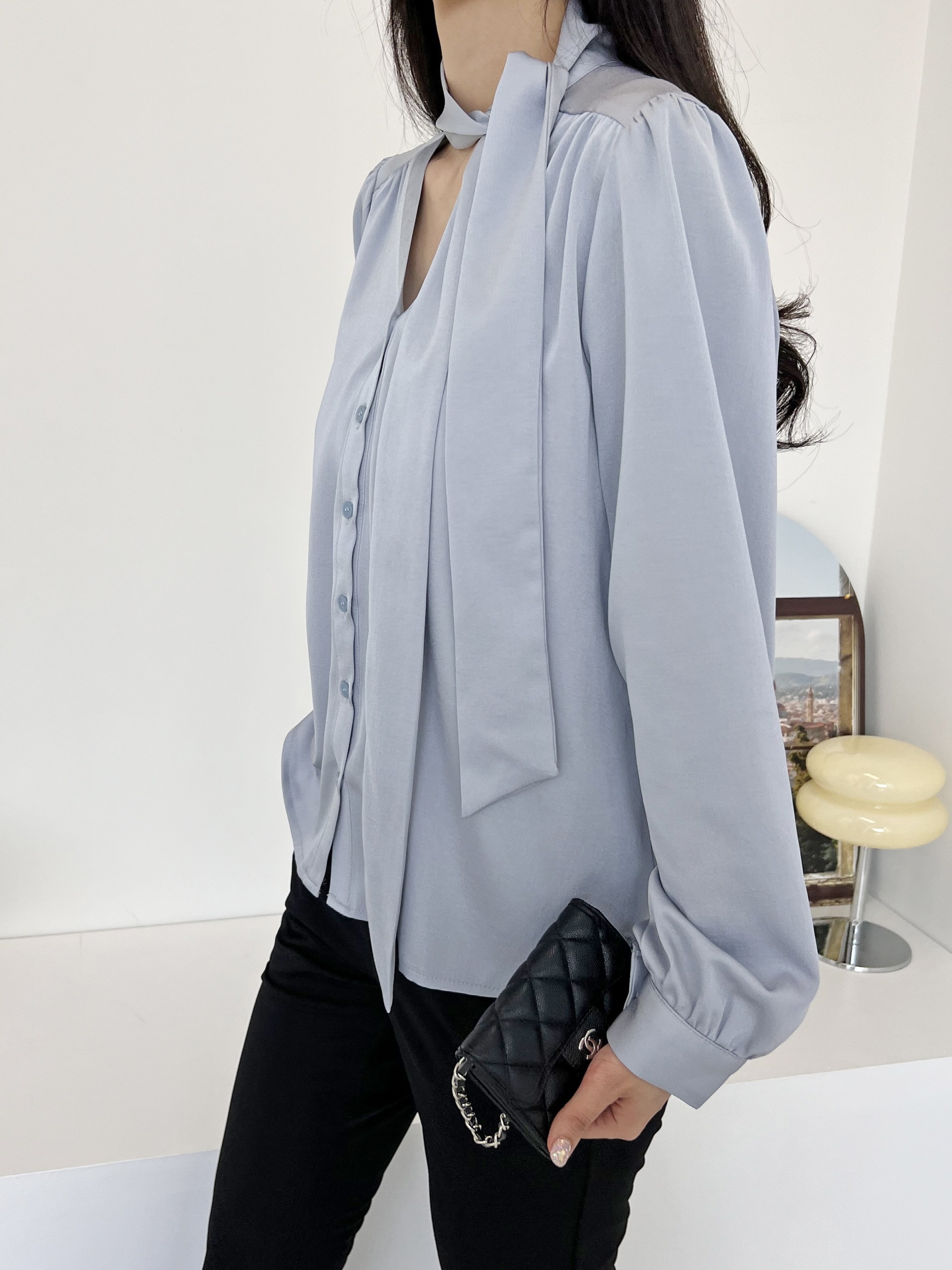 ギャザーVネックリボンタイブラウス | 詳細画像7